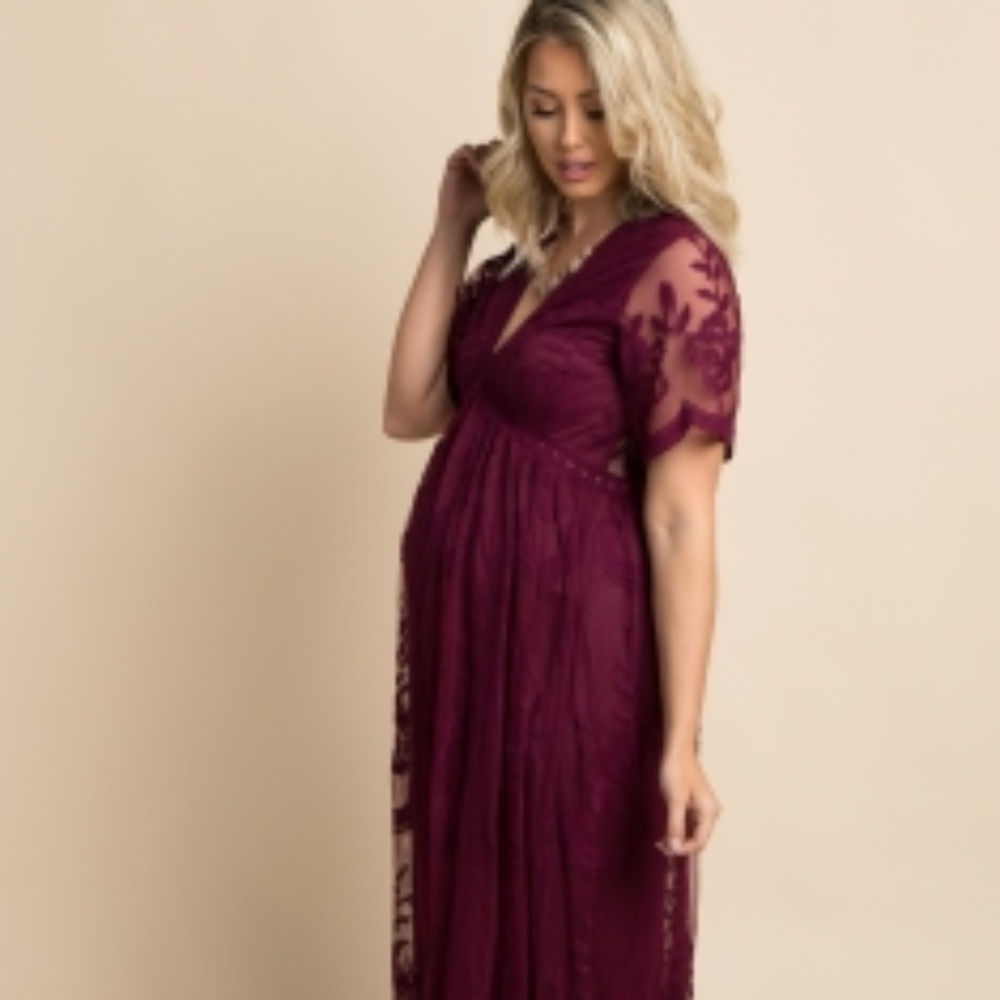 New*PinkBlush Plum Lace Mesh Overlay Maternity - Picture 3 of 12